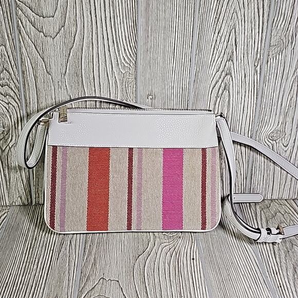 Kate Spade New York Leila Striped Canvas Triple Gusset Crossbody Purse NWT - Picture 3 of 9